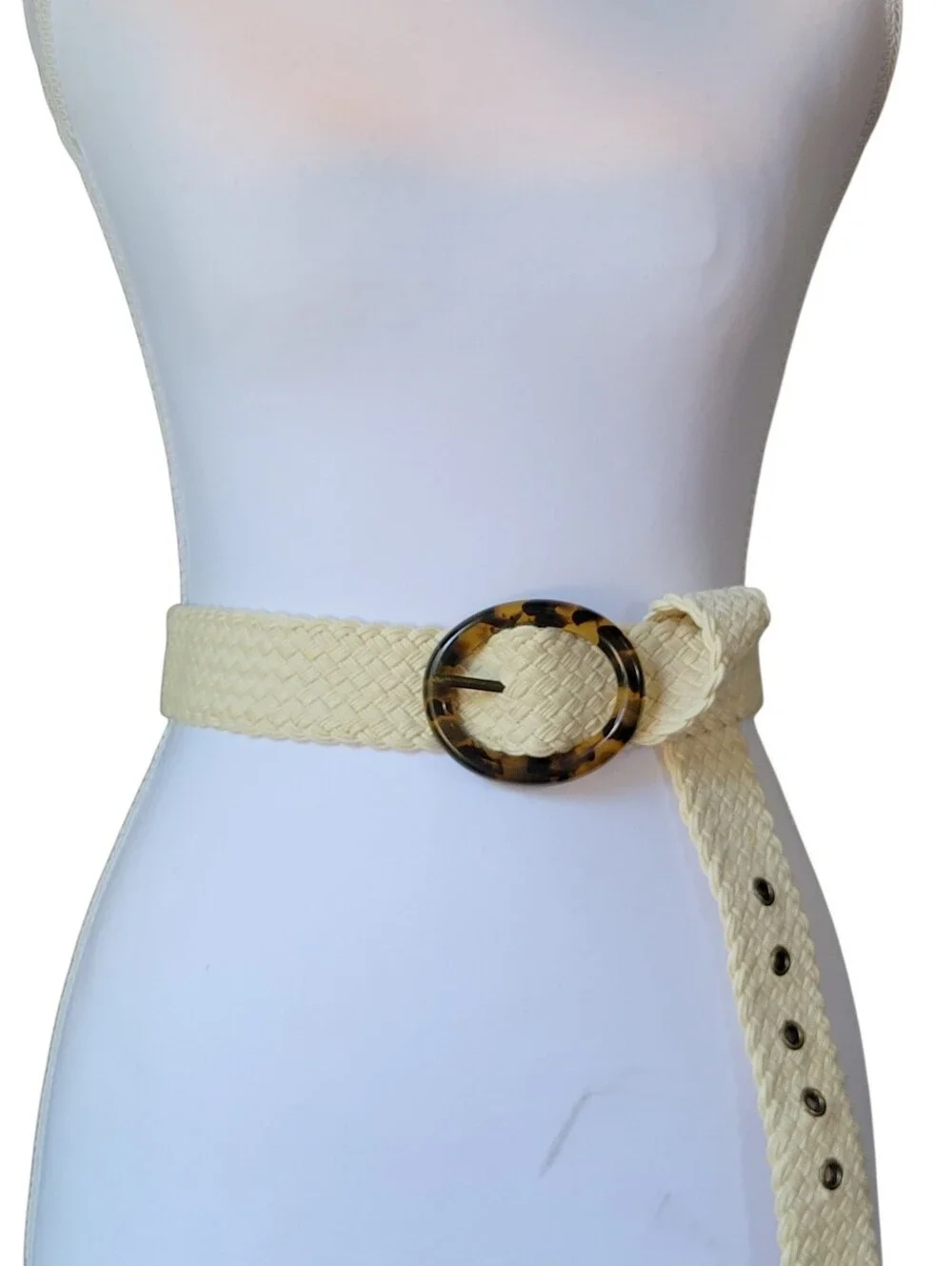 Boho Chic Woven Waist Belt with Tortoiseshell Buckle
